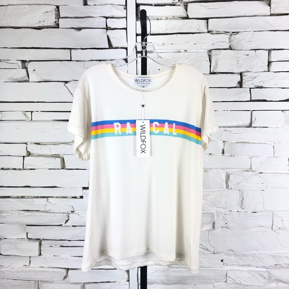 Wildfox Rainbow Stripe Radical T-Shirt 446 - Picture 2 of 8